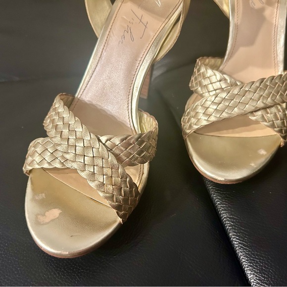 Marc Fisher gold sandals with 4.5 in. Heel. Comfortable platform. Ankle straps - Picture 5 of 5